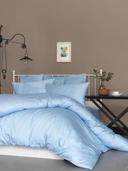 Luxurious Satin Super King Fitted Sheet (FR/IT/ES/DE) - 100% algodón, 180 x 200+30 cm, Cuenta de Hilos 210, Lavable a máquina a 30 °C, Elegante Color Azul
