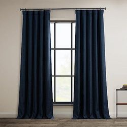 HPD Half Price Drapes Faux Linen Textured Room Darkening Curtains for Bedroom 108 Inches Long (1 Panel), 50W X 108L Curtains for Living Room Home Decor, Nightfall Navy
