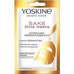 Yoskine Geisha Mask Maschera su tessuto golden sake 20 ml, liftante e illuminante, antietà, cura del viso, idratante viso, maschere viso bellezza, maschere bellezza, cura viso