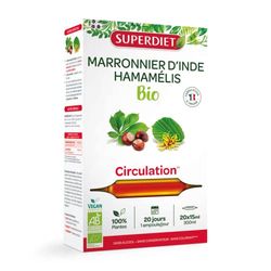 SUPERDIET – MARRONNIER D’INDE & HAMÉLIS BIO – Circulation – Phytothérapie – Fabrication Française – 20 ampoules de 15 ml