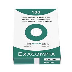 Exacompta - 13809B - Caja de 100 fichas rayadas sin perforar - formato 105 x 148 mm - compatible con impresora inkjet, láser y fotocopiadora - color blanco