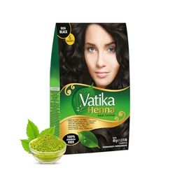 Vatika Henna Rich Black Hair Colour - 60g (6 x 10g Sachets), Natural & Nourishing Hair Dye, 100% Ammonia Free, For Vibrant Color, Shine, & Coverage