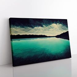 Forest Lake Canvas Wall Art Print Ready to Hang, Framed Picture for Living Room Bedroom Home Office Décor, 50x35 cm (20x14 Inch)