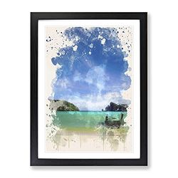 Longtail Boat In Thailand Beach Modern Fc Framed Wall Art Print, Ready to Hang Picture for Living Room Bedroom Home Office Décor, Black A4 (34 x 25 cm)
