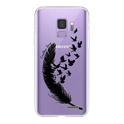 Evetane Beschermhoesje compatibel met Samsung Galaxy S9 360, compleet, beschermhoes voor voor- en achterkant, robuust, transparant, met veren, trendy motief