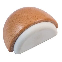 Amig - Fermaporta adesivo semicircolare decorativo in legno con finitura in faggio e gomma di colore bianco | Protegge da urti su pareti e mobili - Diametro Ø45 x 25 mm