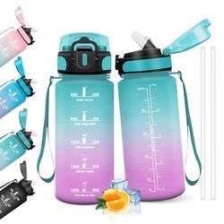 HoneyHolly Drinkfles 500 ml, BPA-vrij en lekvrij, drinkfles met rietje, herbruikbare drinkfles voor de basisschool, motiverende drinkfles voor school, fitnessstudio, kantoor, hardlopen