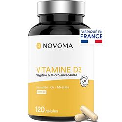 NOVOMA Vitamine D3 2000 UI/j, Vitamine D Naturelle Micro-encapsulée - Haute Absorption, Système Immunitaire, Santé des Os & Muscles, Cure de 2 mois, 120 gélules, Fabriqué en France