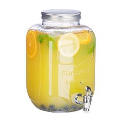 Relaxdays Dispensador de bebidas com torneira, vidro, vintage, distribuidor de refrigerantes, 5 l, transparente