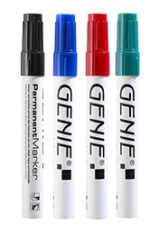 Genie 40038 permanenta markörer med runda spetsar i olika färger. Metallaxel, linjebredd 1-3 mm. Paket med 4 innehåller 1 x svart, blå, röd och grön penna.