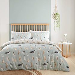 Fusion – Duck Egg Blue Dog påslakan – enkelsäng storlek (140 x 200 cm) – vändbar design (beige och anka ägg blå) – hundtassavtryck sängkläder – djurtryck – Shih Tzu, fransk tjur och pudlar hundar