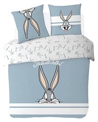 Les Looney Tunes - Juego de Cama para 2 Personas (Funda nórdica de 200 x 200 cm y 2 Fundas de Almohada de 63 x 63 cm, Reversible, Azul y Blanco, 100% algodón)