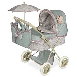 DE Cuevas Toys Folding Doll Car with Provence Parasol 38 x 65 x 60 cm with Pillow and Mattress, Pink and Blue, 85045