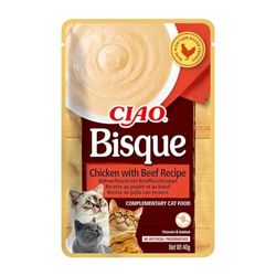 INABA Ciao - Bisque Poulet & bœuf - Friandise pour Chat Humide - 1 x 40g - Délicieuse et Saine - Purée - Plat d'accompagnement - Complément Naturel et sans céréales - Pâtée pour Chat