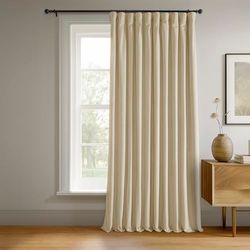 HPD Half Price Drapes Signature Lot de 1 Rideau occultant en Velours avec Passe-Tringle, Bloque Chaleur et lumière, pour Chambre et Salon, 254 x 274,3 cm (l x L), Blanc Neutre (Neutral Ground)