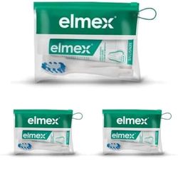 elmex Sensitive Kit Dentifrice Voyage pour Dents Sensibles, Brosse à Dents Souple, Dentifrice Gencives Sensibles 12ml, Compact et Pratique (Lot de 3)