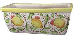 FIORIERA CON LIMONI IN CERAMICA DI VIETRI DIPINTA A MANO E SOTTOCASSETTA IN CERAMICA BIANCA; VASO LUNGHEZZA CM. 32, LARGHEZZA CM. 17, ALTEZZA CM. 14 COTTO