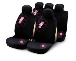 Bottari Spa 29016 Housses de siège pour Voiture Motif Printemps Fleur Noir/Rose (Ensemble de 9 Housses)
