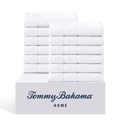 Tommy Bahama- Washcloths, Absorbent & Fade Resistant Cotton Towel Set, Fashionable Bathroom Decor (Island Retreat White, 12 Piece)