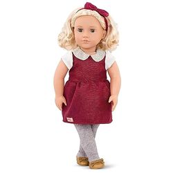 Our Generation - Pop van 46 cm - ivoor - lang blond haar en bruine ogen - Holiday Fashion Outfit - Rode jurk met sprankelende kraag - speelgoed voor kinderen vanaf 3 jaar