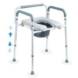 VEVOR Commode stoel, bedcommode met gewatteerde zitting en armen, 7 niveaus verstelbare hoogte, 5,8 l verwijderbare emmer, eenvoudig te monteren, 350 lbs capaciteit, verhoogde toiletbril voor