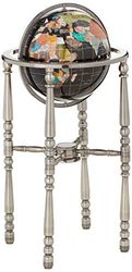 Unique Art 36-Inch by 13-Inch Floor Standing Black Onyx Ocean Gemstone World Globe with Silver 4-Leg Stand