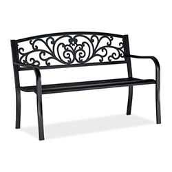 Relaxdays tuinbank, comfortabele 2-zitter, vintage ornamenten, voor terras, balkon, HxBxD 86.5 x 127 x 60 cm, zwart