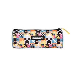 TOYBAGS Unisex Kid's Minecraft Pixel Round Pencil Case 8x22x8 Cm School Backpack, Black/White, Large