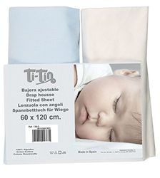 Hoeslaken 100% katoen, aanpasbaar, 60 x 120 cm, voor babyzitje, matras, wieg of kinderbed, wit en lichtblauw, ademend en gemakkelijk te wassen, 2 stuks