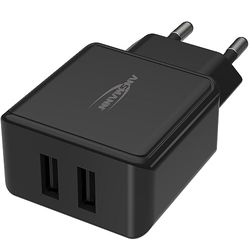 Ansmann USB-oplader van 12 W met 2 poorten, met intelligente oplaadbediening voor smartphones, tablets, GoPro, e-books, enz.