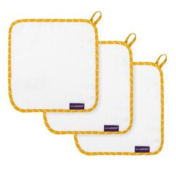 ClevaMama Lot de 3 gants de toilette en bambou ultra doux et absorbants en bambou et coton - Blanc et moutarde
