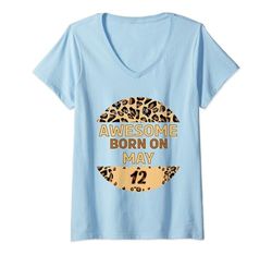 Mujer Impresionante desde 12 May 12th Cool Leopard Print Birthday Camiseta Cuello V