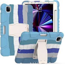 iPad Pro 12.9 2018/2020 with Support, Durable, Hybrid, Pale Resistant, Silicone Protective Case for Three Board for Kids (Light Blue)