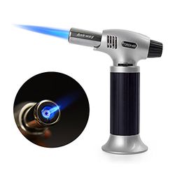 Soplete de cocina, recargable, soplete culinario con bloqueo de seguridad y llama ajustable, ideal para postres de crema brulee, hornear, barbacoa, barbacoa, bricolaje (Negro)