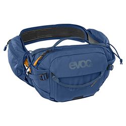 EVOC HIP Pack PRO 3 l midjeväska, midjeväska för cykelturer och trails (28 x 18 x 8 cm, 3 l förvaringsutrymme, Airflow Contact System, AIRO Flex höftbälte, 1,5 l drickblåsa), denim, Denim, Ryggsäck