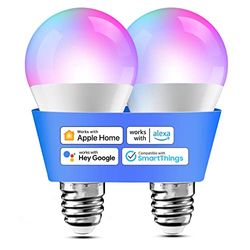 Slimme gloeilampen, set van 2 led-gloeilampen, compatibel met HomeKit, Siri, Alexa, Google Home en SmartThings, E27 RGBWW wifi-gloeilamp, dimbaar, meerkleurig, met spraakbesturing en afstandsbediening