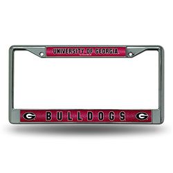 Rico Industries NCAA Bling Chrome License Plate Frame with Glitter Accent, Georgia Bulldogs