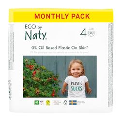 Eco by Naty Couches pour bébés - Couches écologiques à base de plantes, idéales pour la peau sensible de bébé et aidant à prévenir les pertes (taille 4, 156 unités)