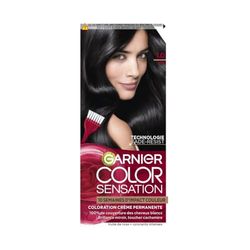 Garnier Color Sensation Coloration - Noir 1.0 - Coloration Crème Permanente - Tous Types de Cheveux - Couleur jusqu'à 10 Semaines & Couvre les Cheveux Blancs 100%