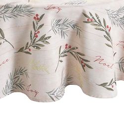 Elrene Home Fashions Holiday Holly Tree Trimmings Christmas Round Tablecloth, 70", Multi