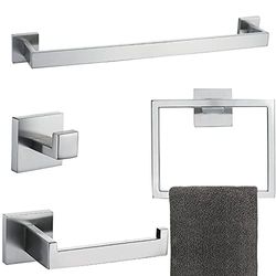 Juego de 4 Accesorios de baño cepillados de Acero Inoxidable, Juego de Accesorios de baño Cuadrados montados en la Pared, níquel Cepillado de 23.6 Pulgadas