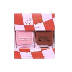 Nails Inc Check Couture Nail Polish Duo, Pink Shades, Fast Drying, Long Lasting, High Shine, Chip Resistant, Air Dry Manicure, Cruelty Free, Vegan, 2 Piece Set