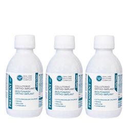 President KIT 3 COLLUTORIO ORTHO-IMPLANT per portatori di apparecchi ortodontici, impianti dentali e protesi. Antibatterico, contrasta la formazione della placca e le infiammazioni gengivali. 3X200ml