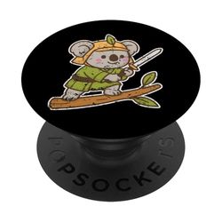 Guerrero de dibujos animados retro de koalas samurái PopSockets PopGrip Adhesivo