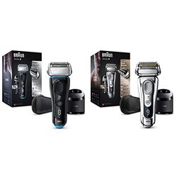 Braun Serie 8 Rasoio da Barba Elettrico, Ricaricabile e senza Fili, Wet&Dry, 8385cc Nero & Series 9 9395cc Rasoio da Barba Elettrico senza Fili, Base di Ricarica e Custodia da Viaggio in Pelle