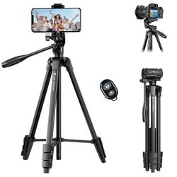 K&F Concept 152cm Camerastatief, Statief voor smartphone met mobiele telefoonhouder, licht Reisstatief met Bluetooth Afstandsbediening, Fotostatief voor Canon, Nikon, Sony, iPhone, Samsung, Huawei
