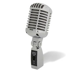 PYLE Microfone vintage, vocal, dinâmico, unidirecional, cabo XLR, metal, adaptador de suporte universal, prateado