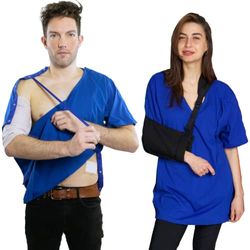 Inspired Comforts Hemd mit V-Ausschnitt für Schulter- und Brustoperationen, leicht zu öffnende linke und rechte Seite - Blau - X-Groß