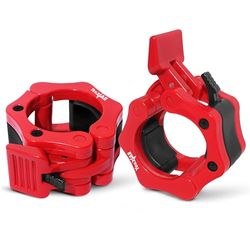 Yes4All 2 inch lange halterklemmen paar, Pro Lockjaw halsband set voor Olympische Bar, Quick Release halterschijven halterclips voor gewichtheffen training oefening en krachttraining (rood)