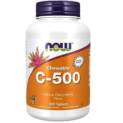 Now Foods, Chewable C-500, Vitamine C, 500mg, Acide L-Ascorbique, avec Églantier, 100 Comprimés végétaliens, Testé en Laboratoire, Sans Gluten, Végétarien, Sans Soja, Sans OGM